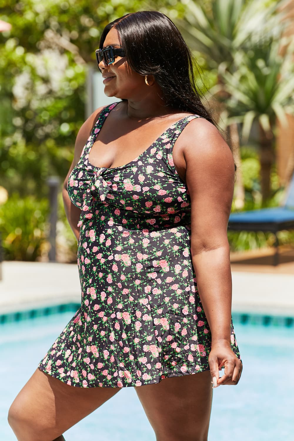 Marina West Swim - One - Piece Swim Dress in Black Roses