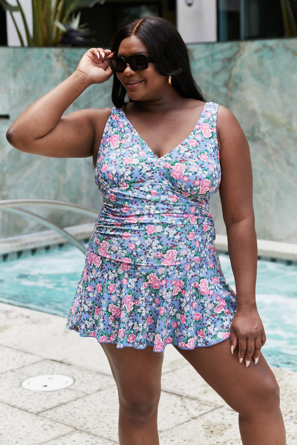 Marina West Swim - One - Piece Swim Dress in Rose Sky