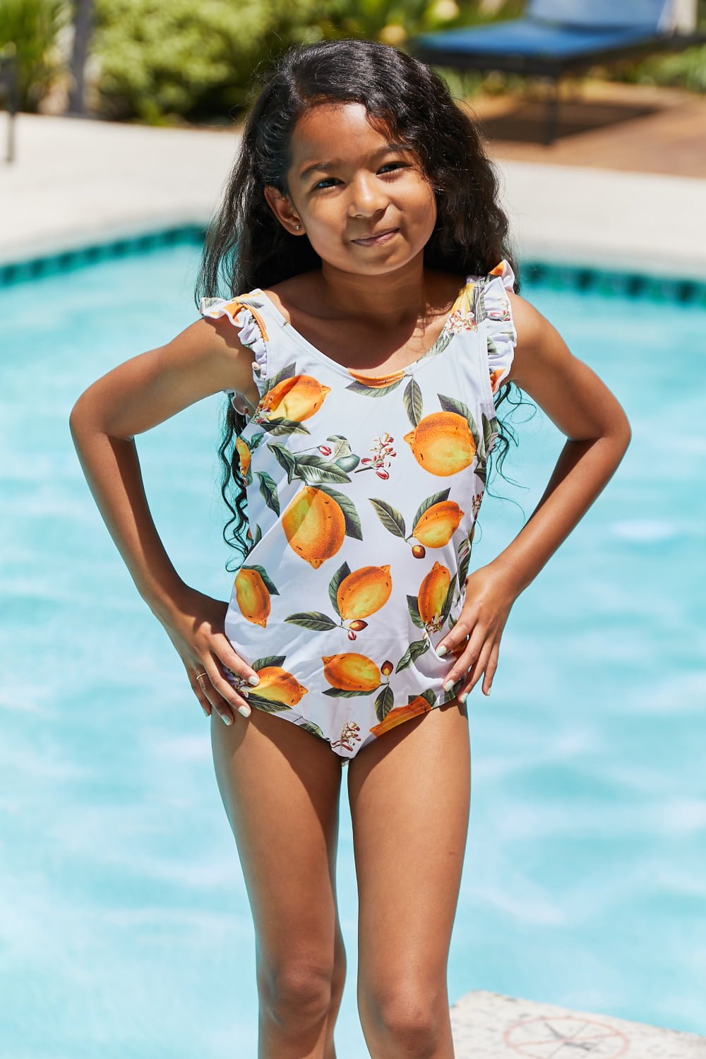 Marina West Swim - Ruffle Trim Girl's One - Piece Swimsuit in Citrus Orange