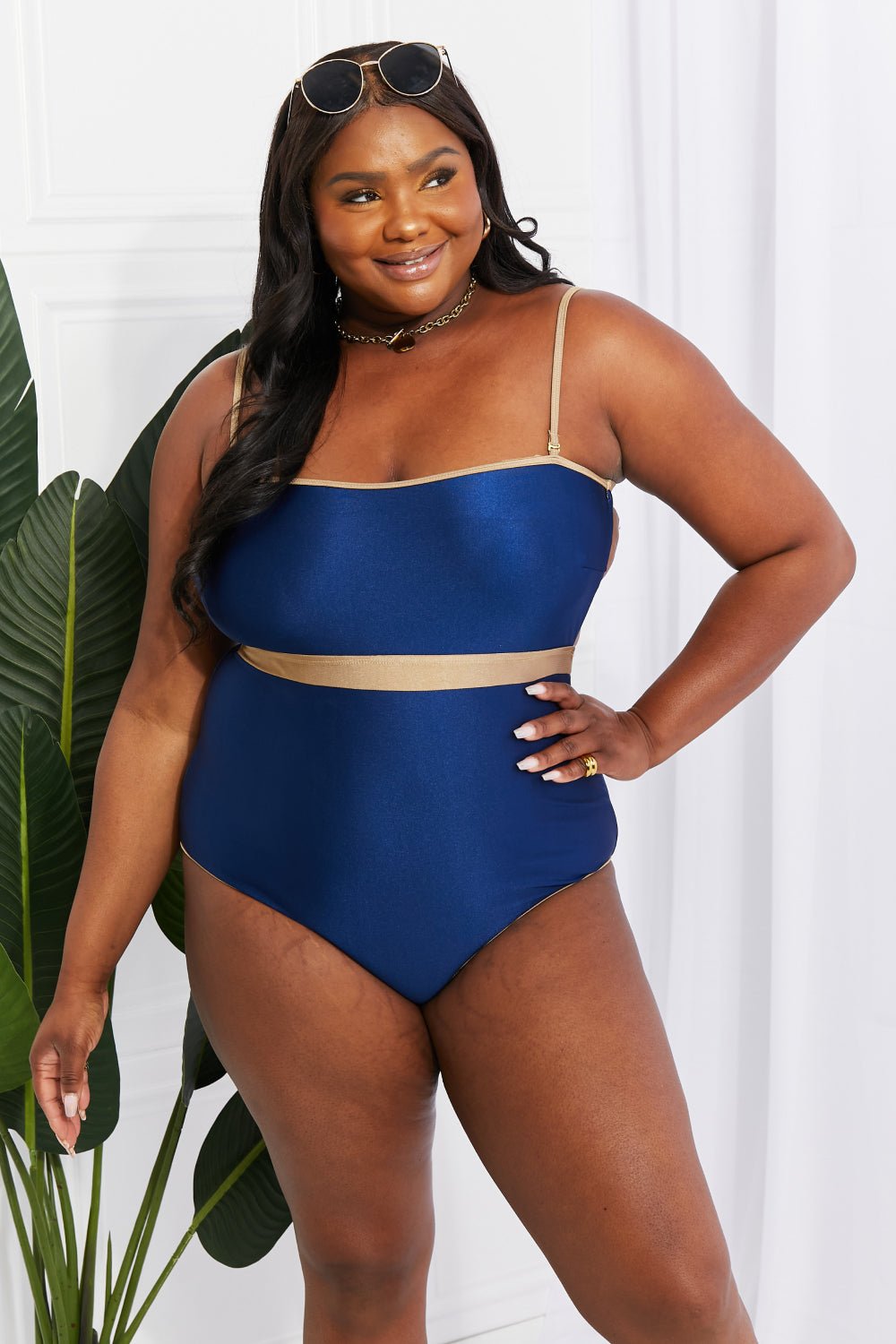 Marina West SwimContrast Trim One - Piece Swimsuit in Dark Blue