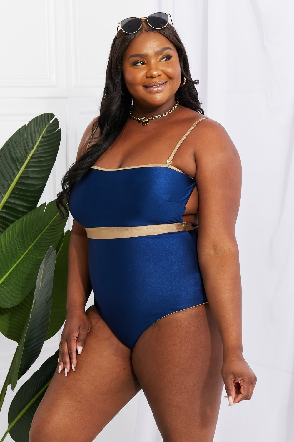 Marina West SwimContrast Trim One - Piece Swimsuit in Dark Blue