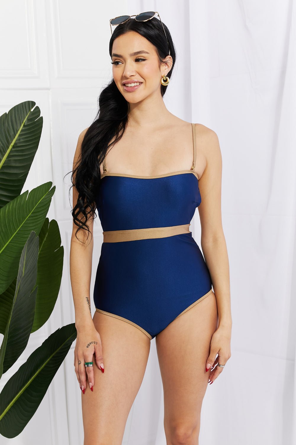 Marina West SwimContrast Trim One - Piece Swimsuit in Dark Blue