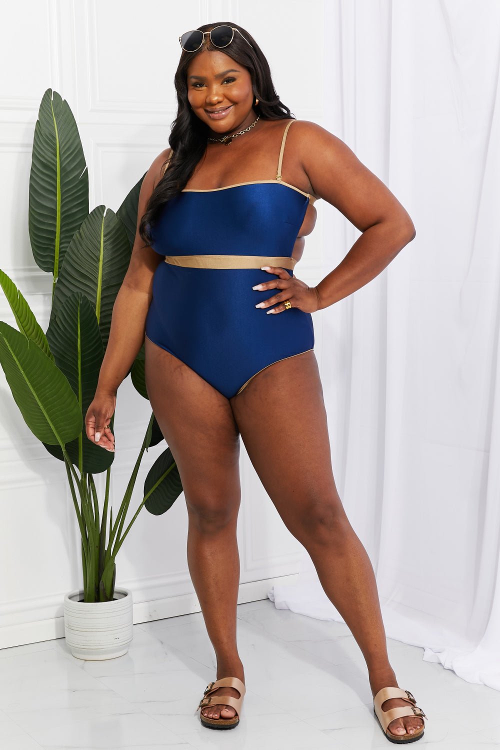 Marina West SwimContrast Trim One - Piece Swimsuit in Dark Blue