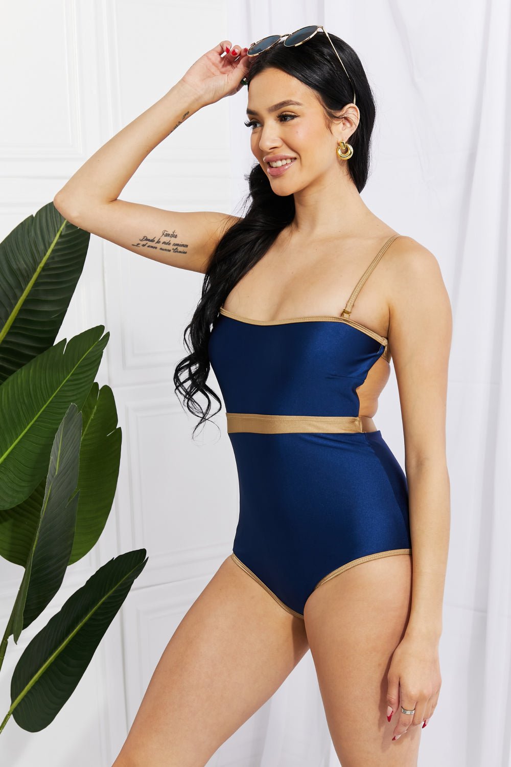 Marina West SwimContrast Trim One - Piece Swimsuit in Dark Blue