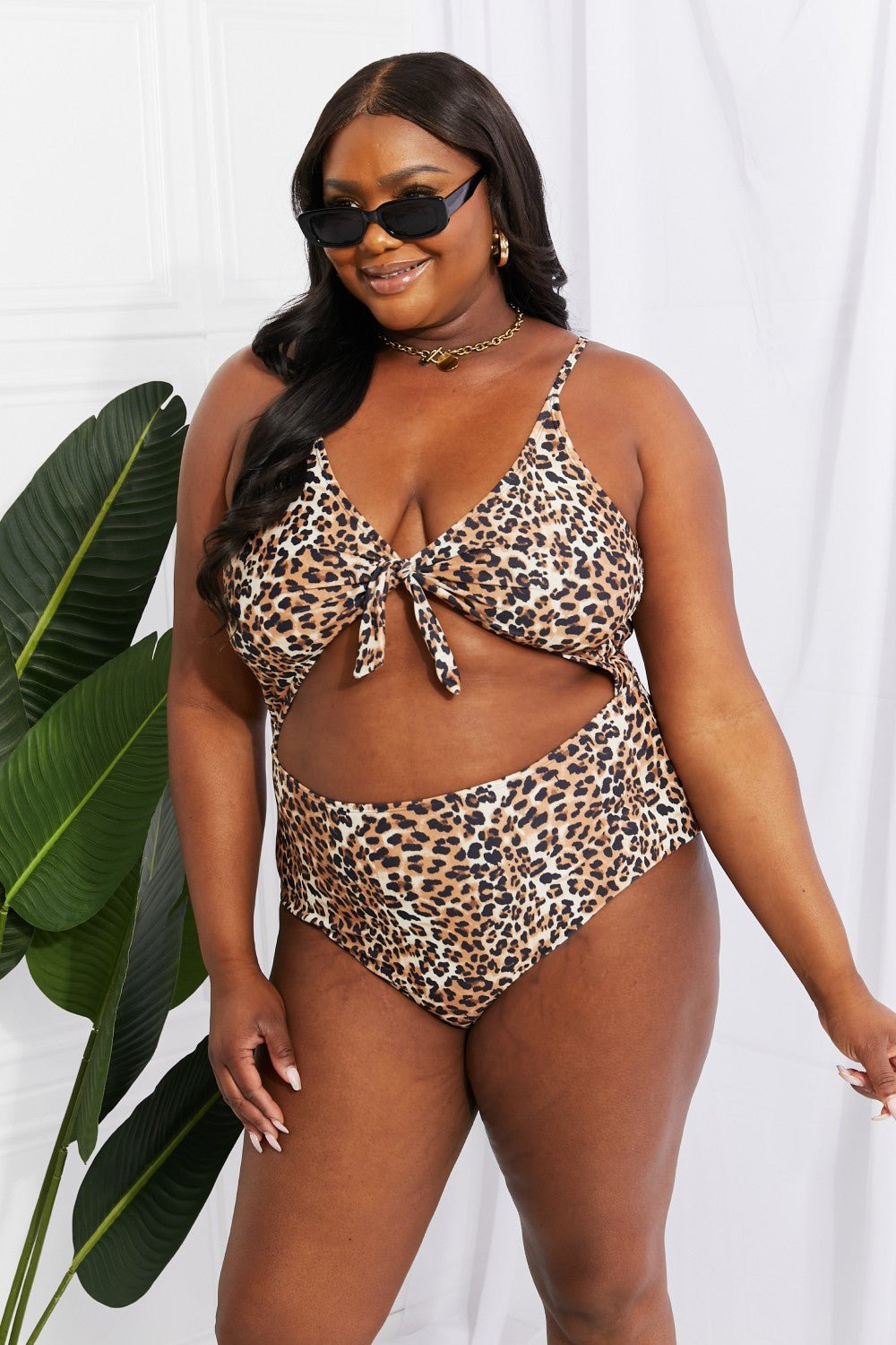 Marina West SwimLeopard Print Cutout One - Piece Swimsuit