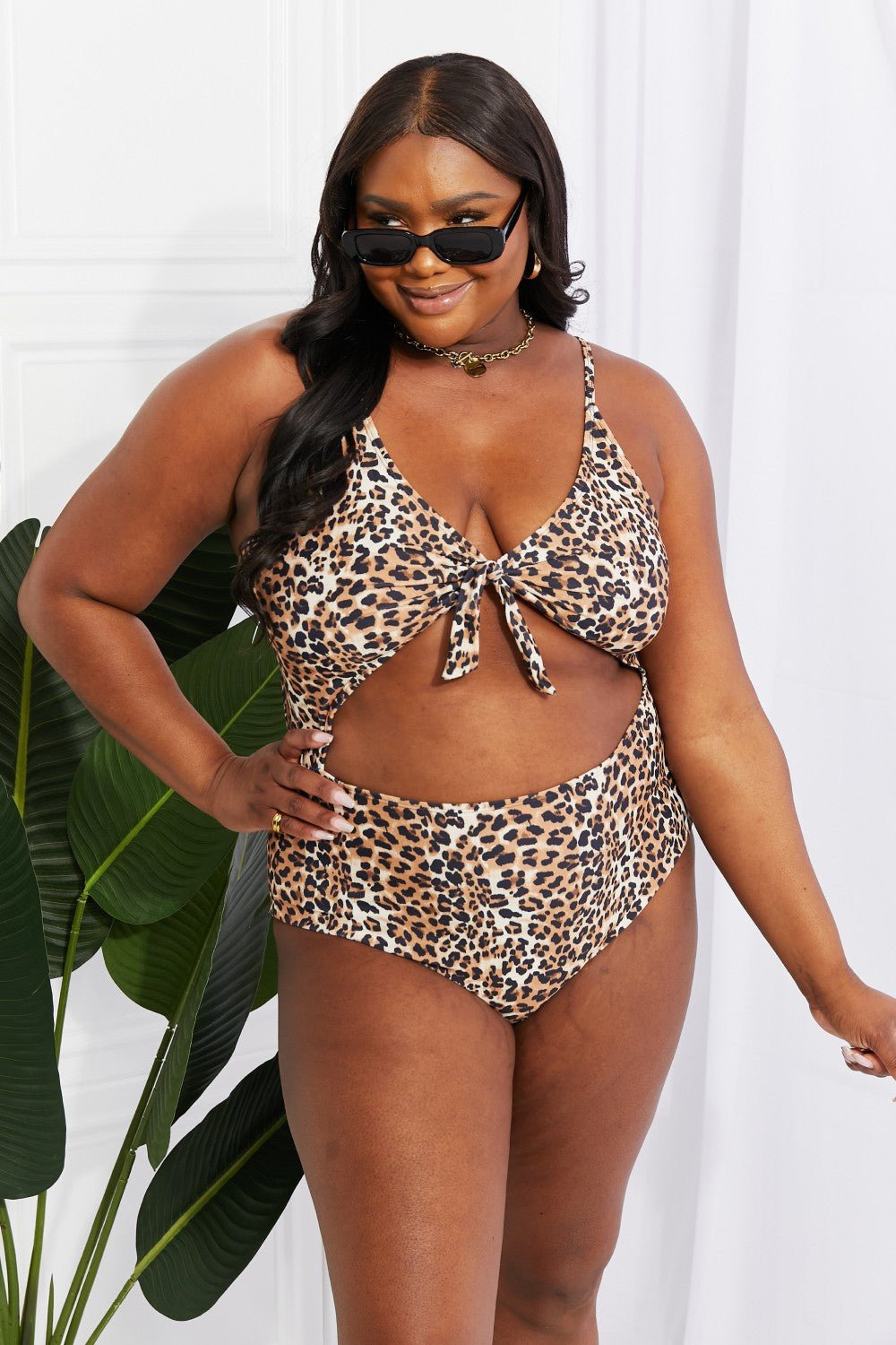 Marina West SwimLeopard Print Cutout One - Piece Swimsuit