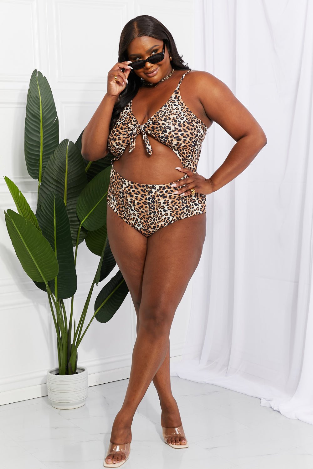 Marina West SwimLeopard Print Cutout One - Piece Swimsuit