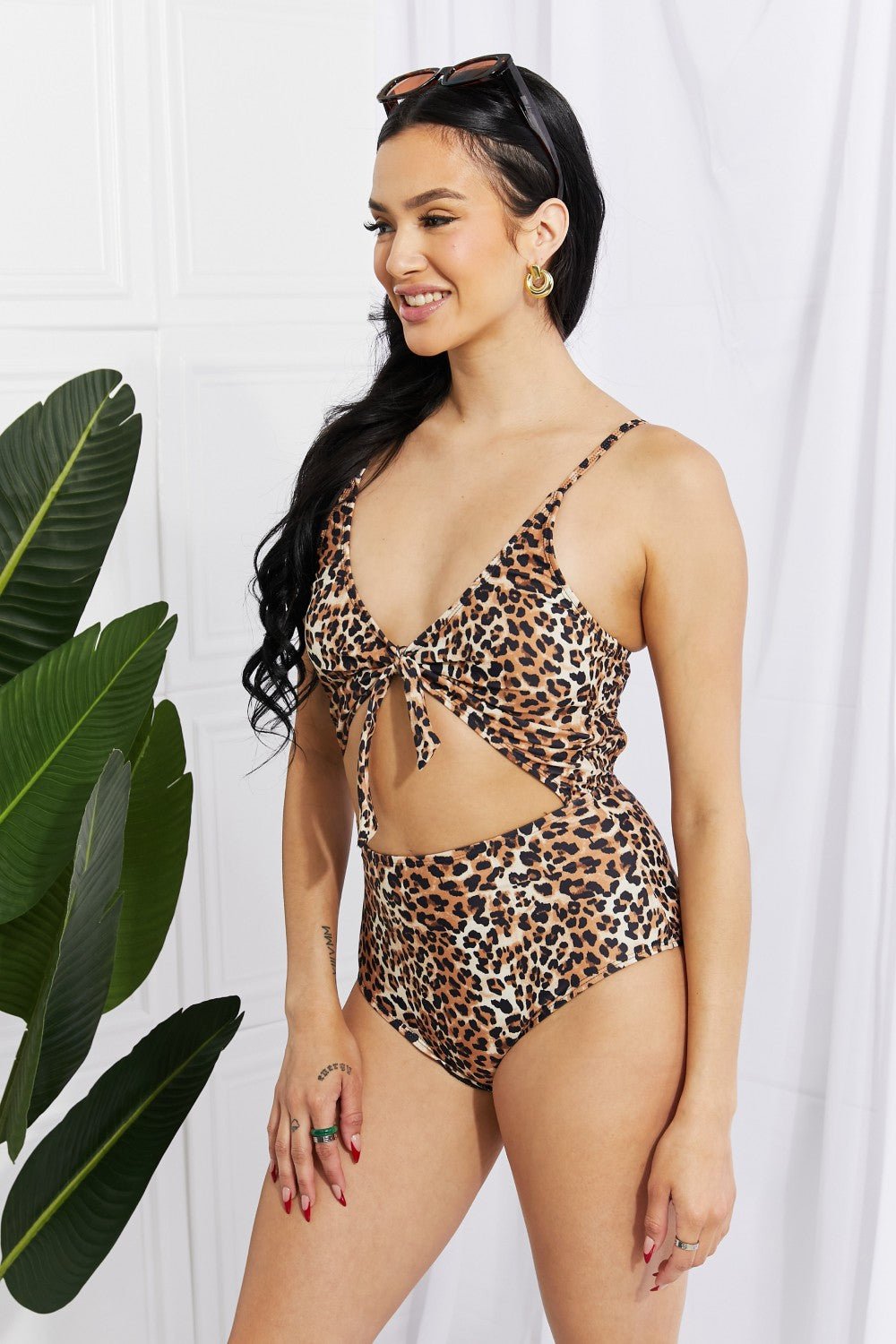 Marina West SwimLeopard Print Cutout One - Piece Swimsuit