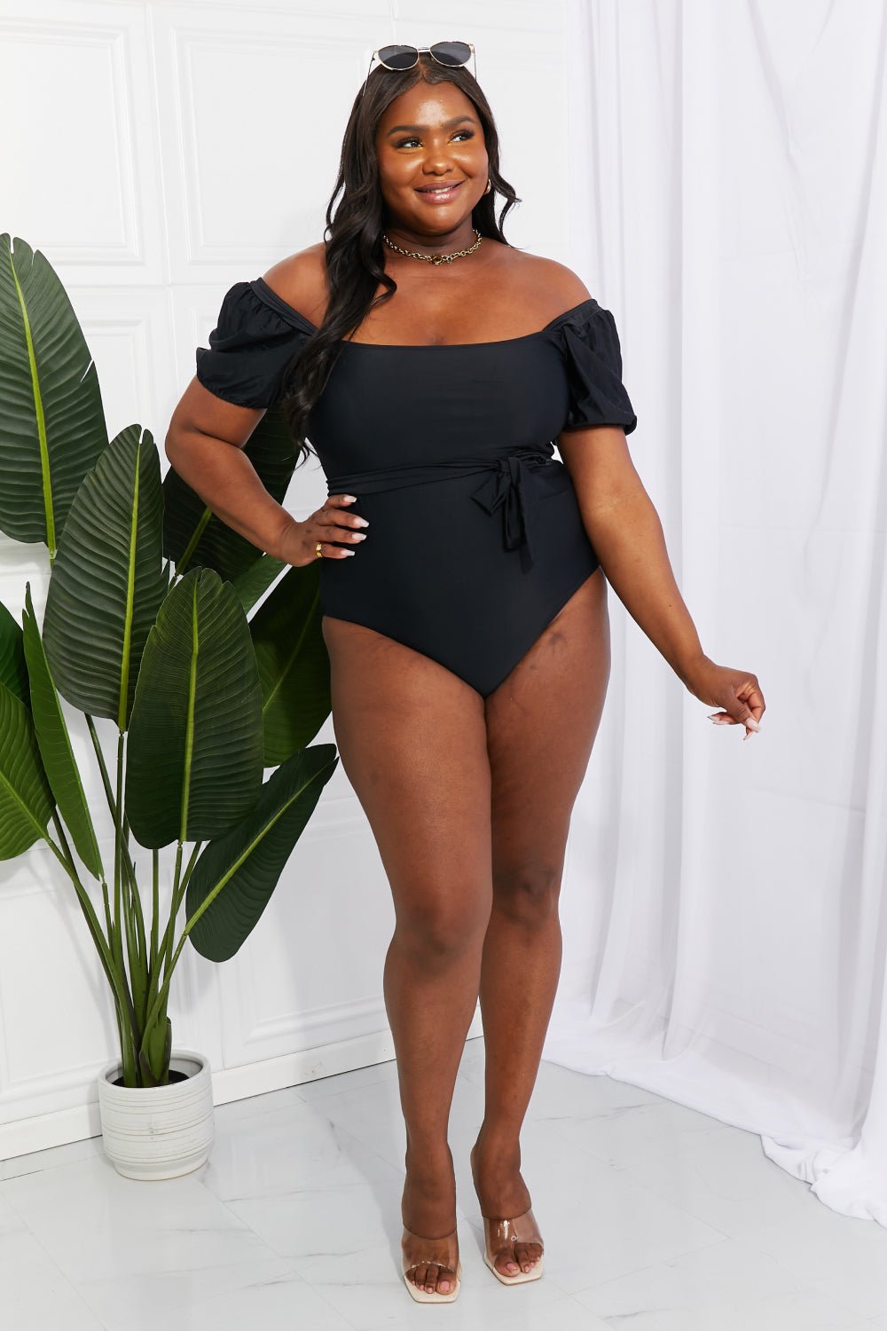 Marina West SwimPuff Sleeve One - Piece Swimsuit in Black