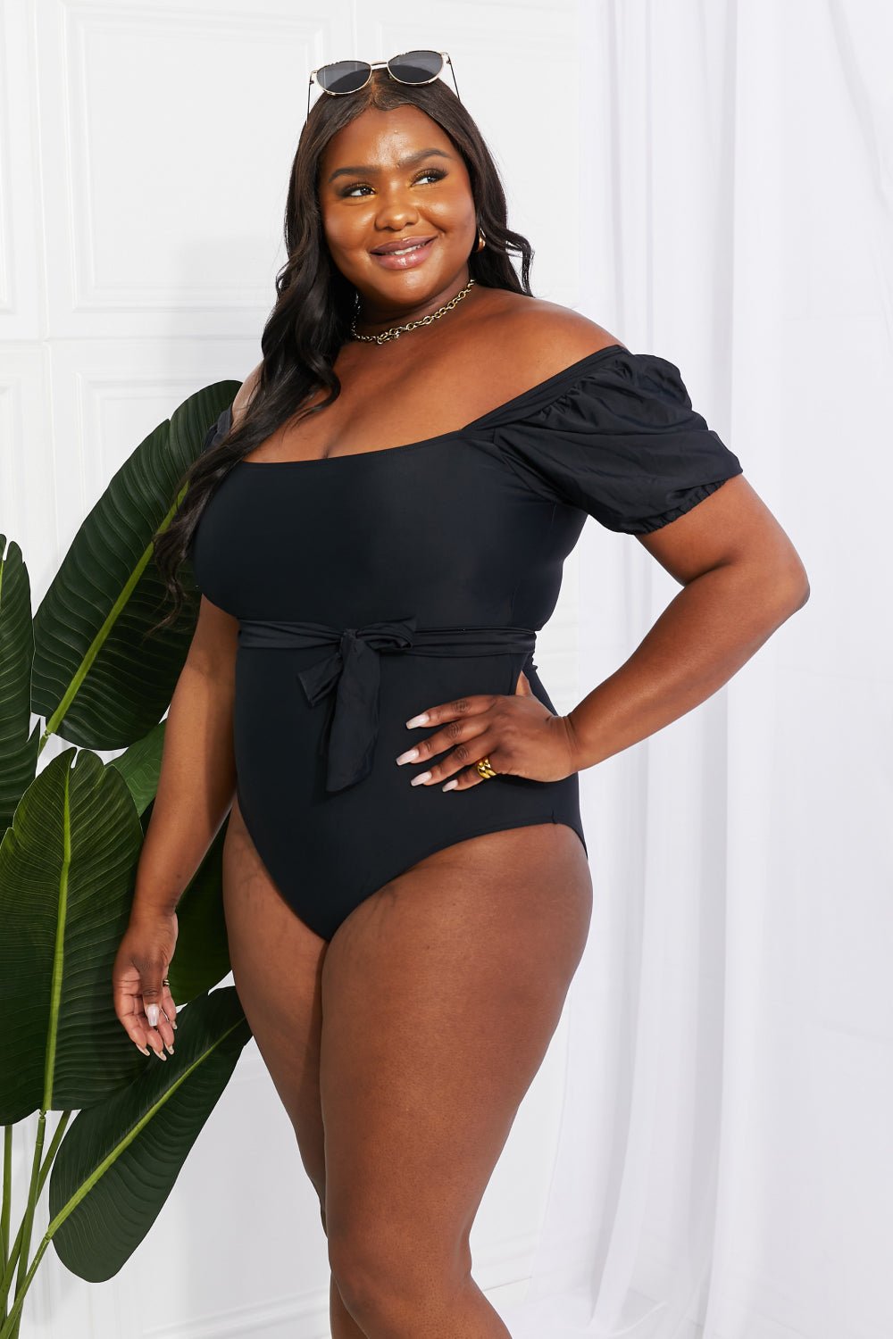 Marina West SwimPuff Sleeve One - Piece Swimsuit in Black