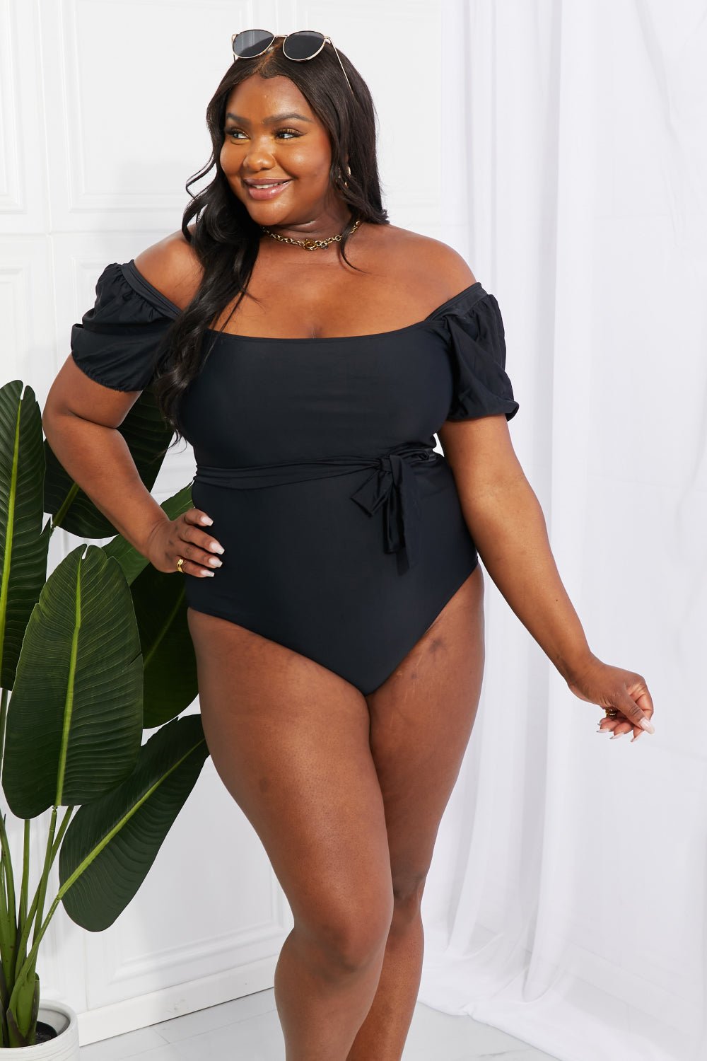 Marina West SwimPuff Sleeve One - Piece Swimsuit in Black