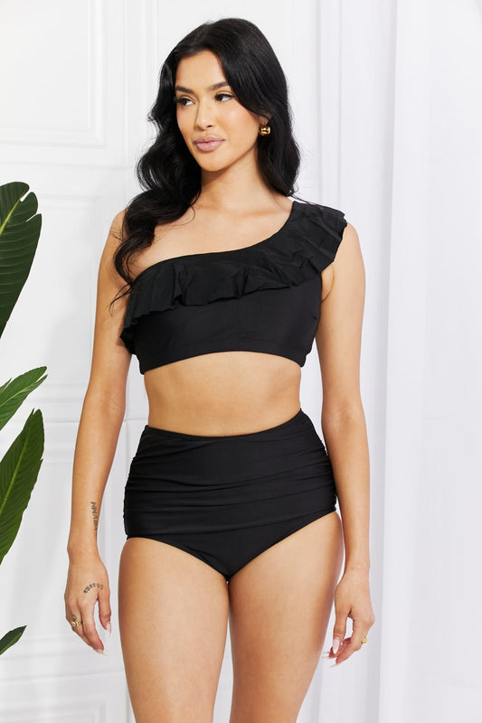 Marina West SwimRuffle One - Shoulder Bikini in Black