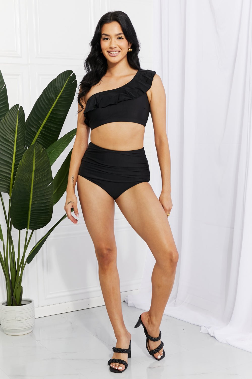 Marina West SwimRuffle One - Shoulder Bikini in Black