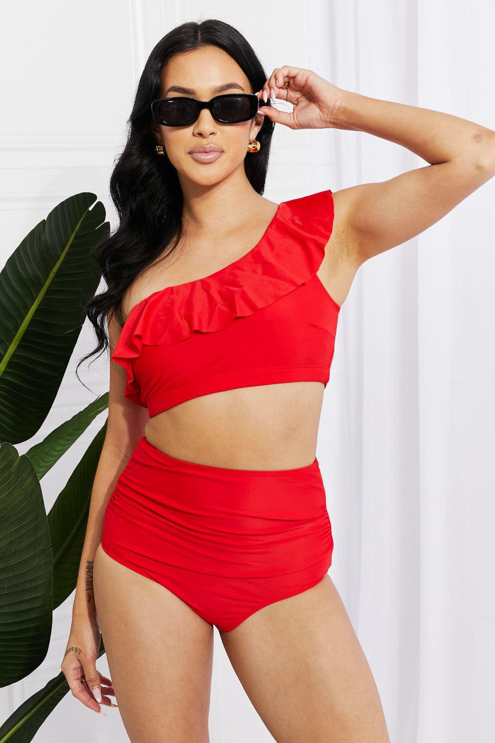 Marina West SwimRuffle One - Shoulder Bikini in Red