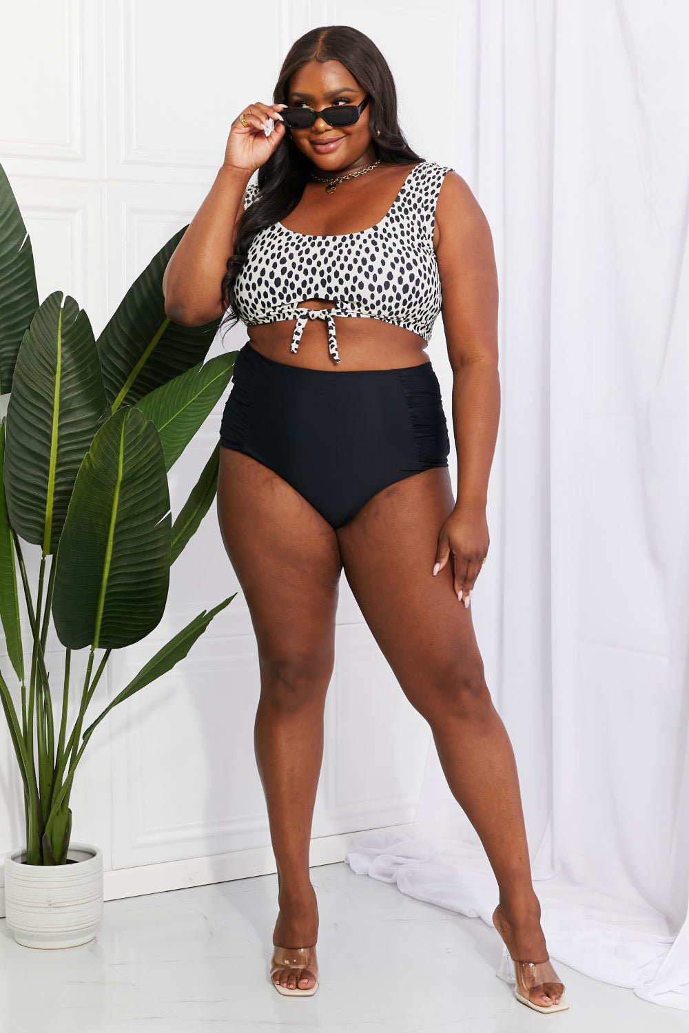 Marina West SwimSwim Top and Ruched Bottoms Bikini in Cream Black