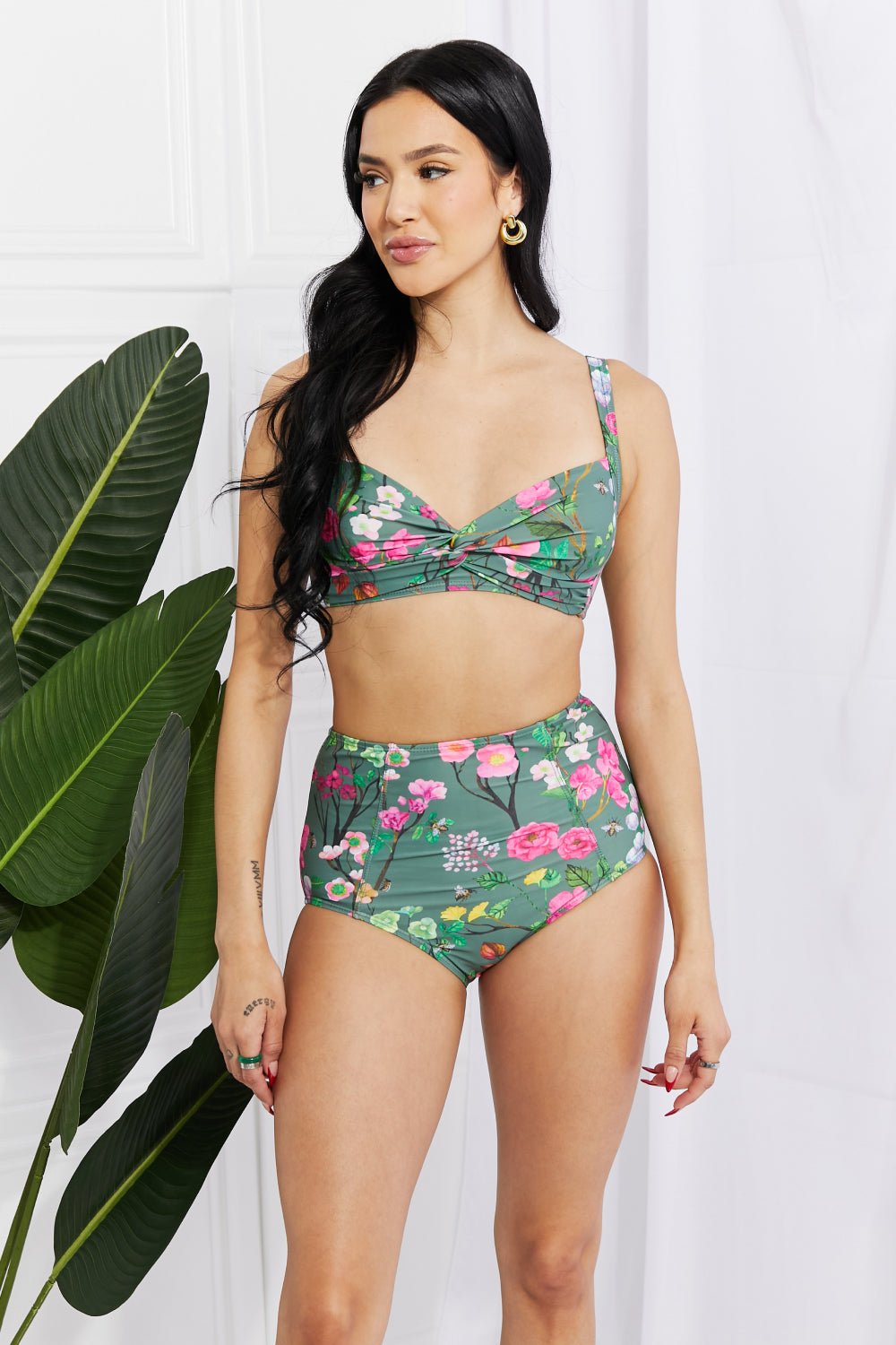 Marina West SwimTwist Front High - Rise Bikini in Sage