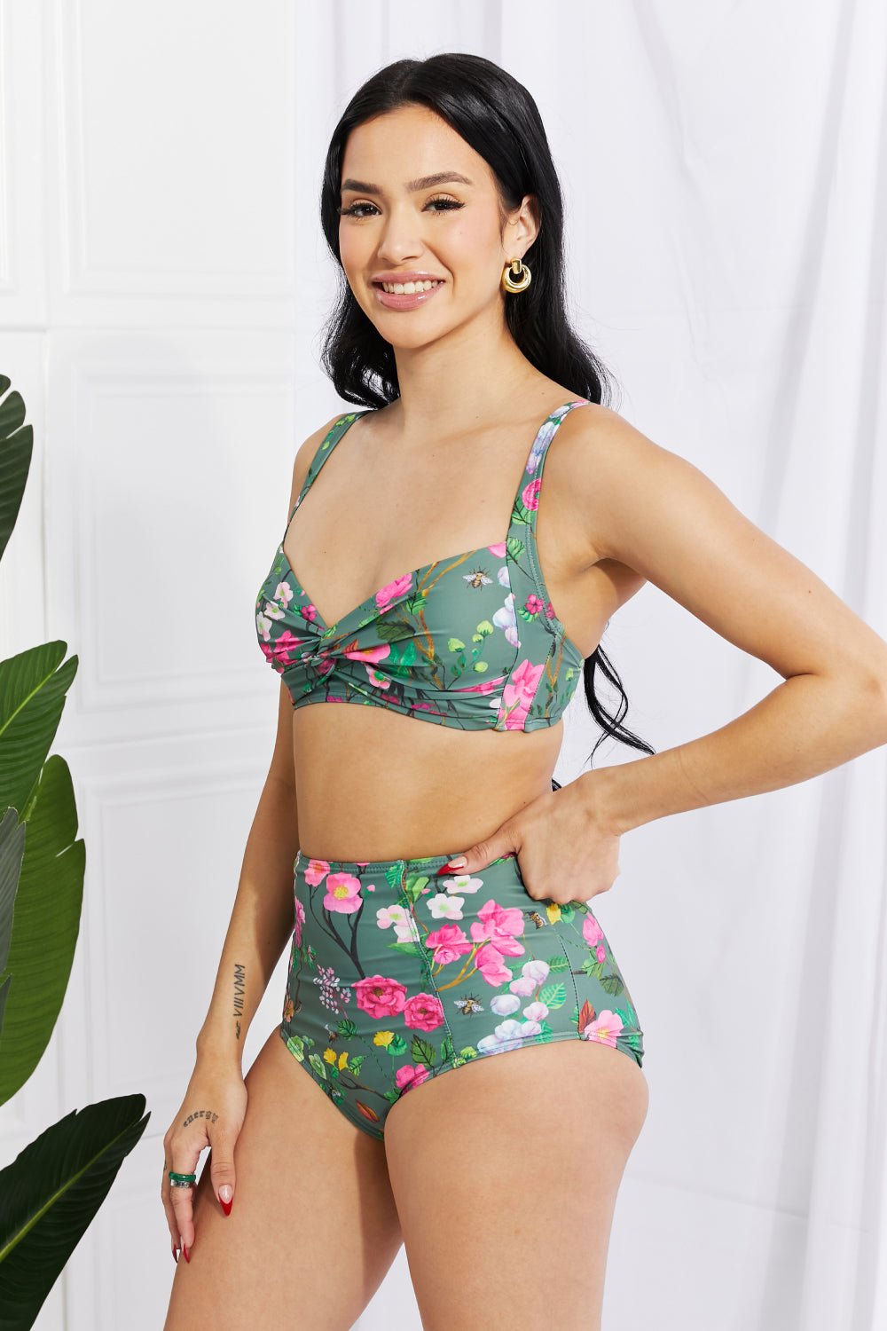 Marina West SwimTwist Front High - Rise Bikini in Sage