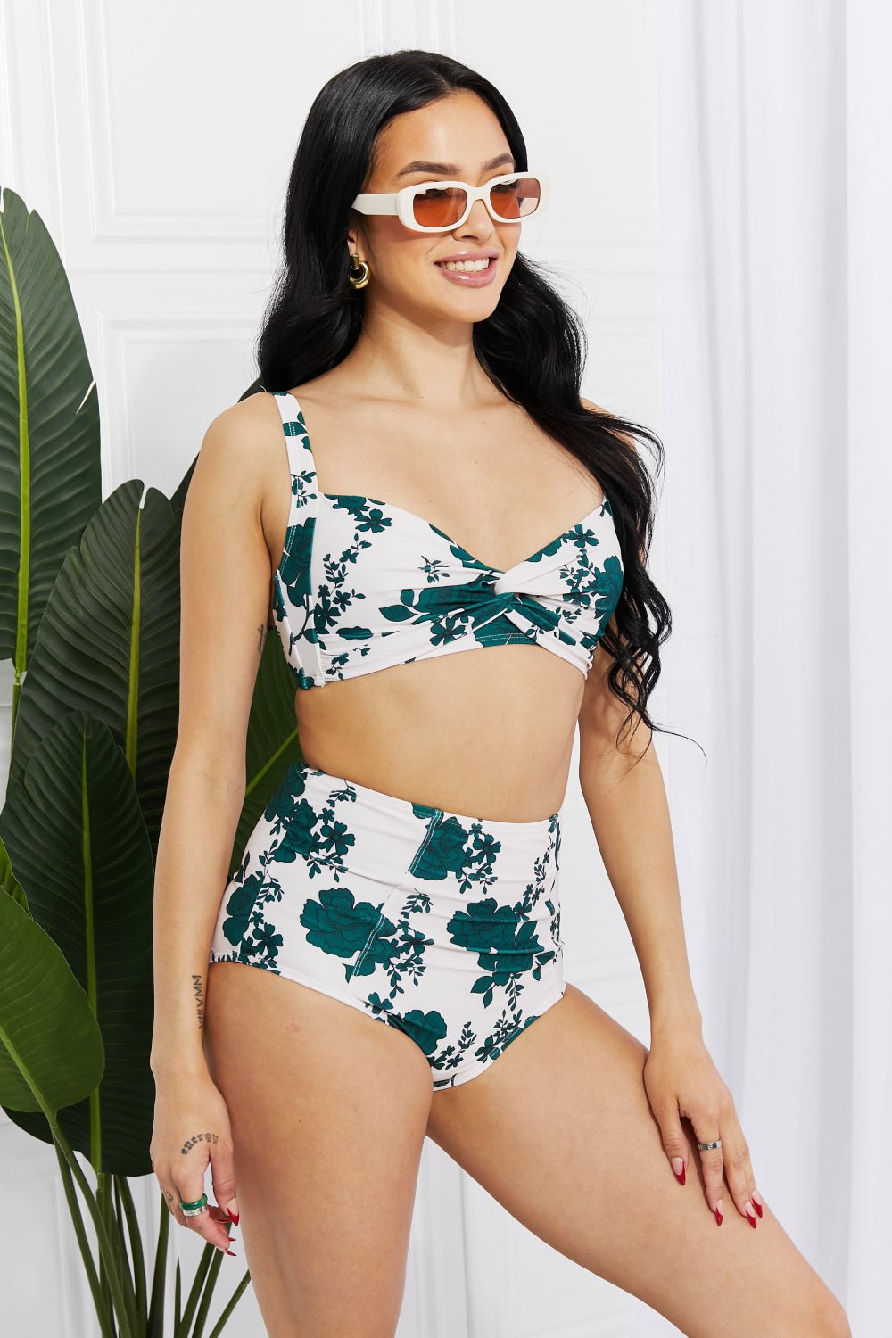 Marina West SwimTwisted Floral Print High - Rise Bikini in Forest