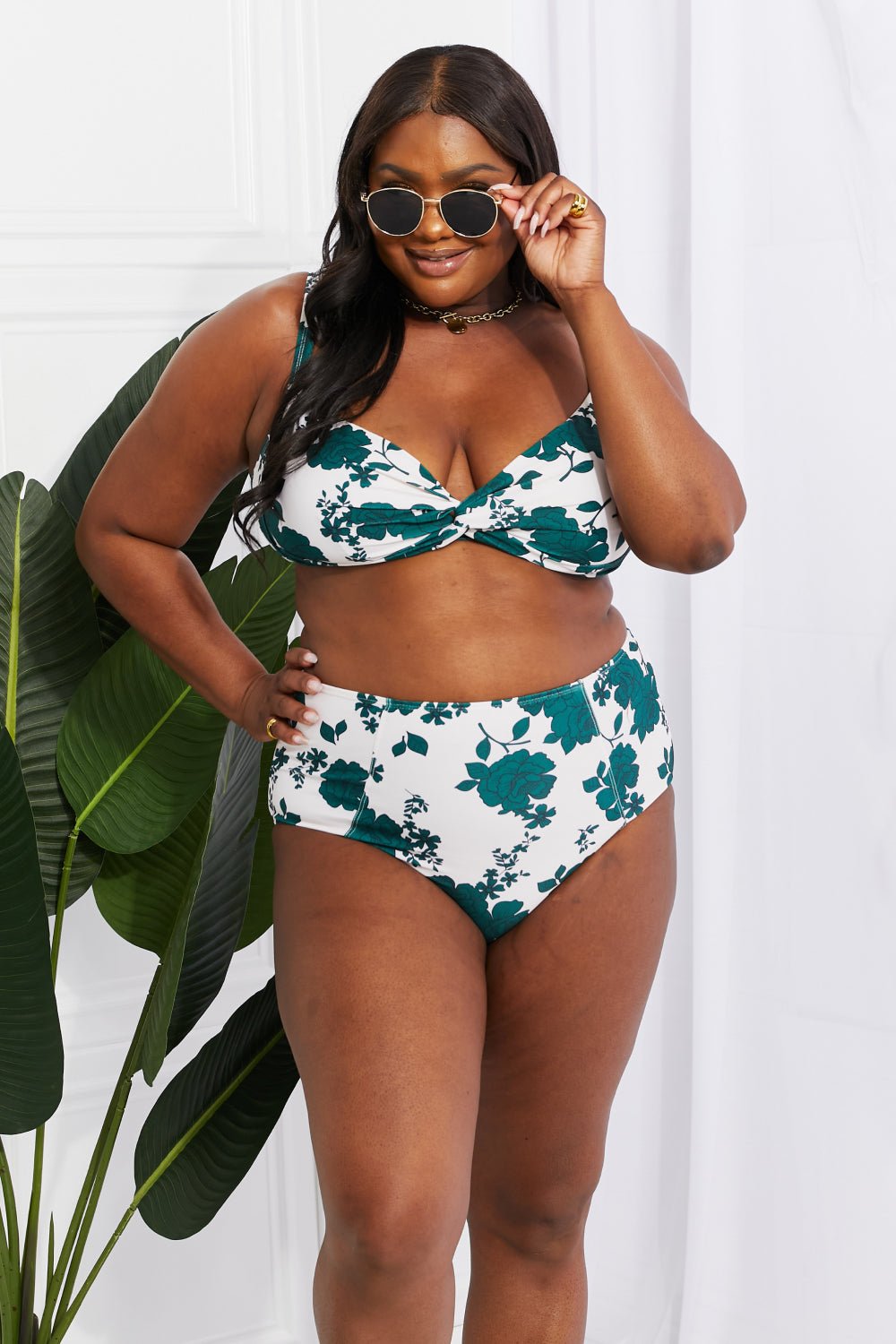 Marina West SwimTwisted Floral Print High - Rise Bikini in Forest