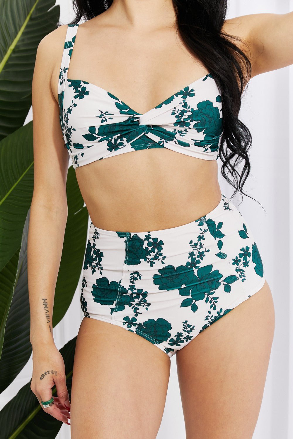 Marina West SwimTwisted Floral Print High - Rise Bikini in Forest