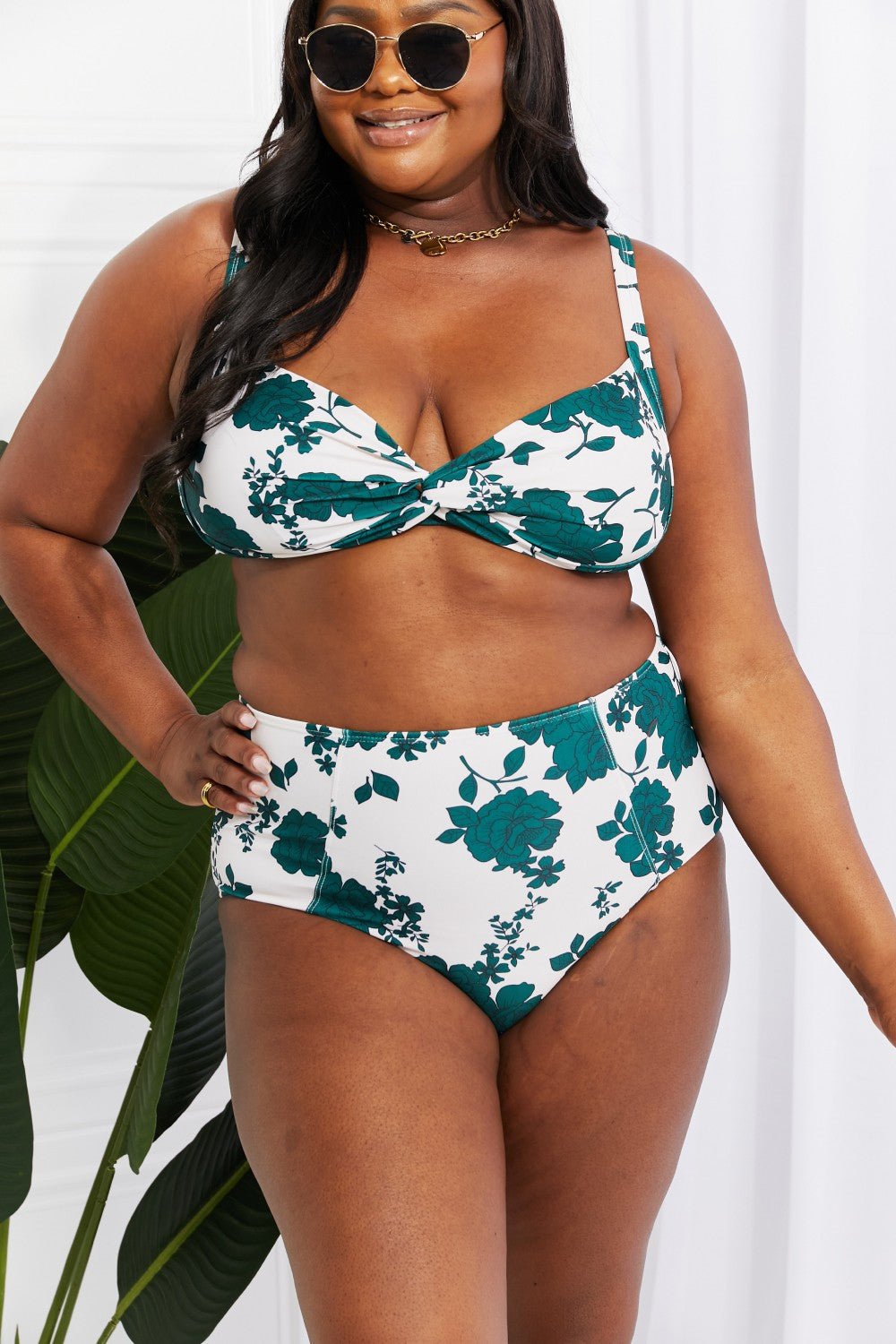 Marina West SwimTwisted Floral Print High - Rise Bikini in Forest