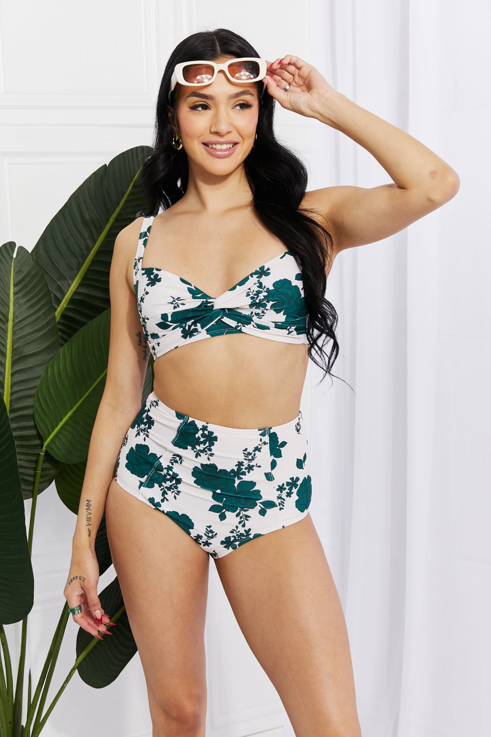 Marina West SwimTwisted Floral Print High - Rise Bikini in Forest