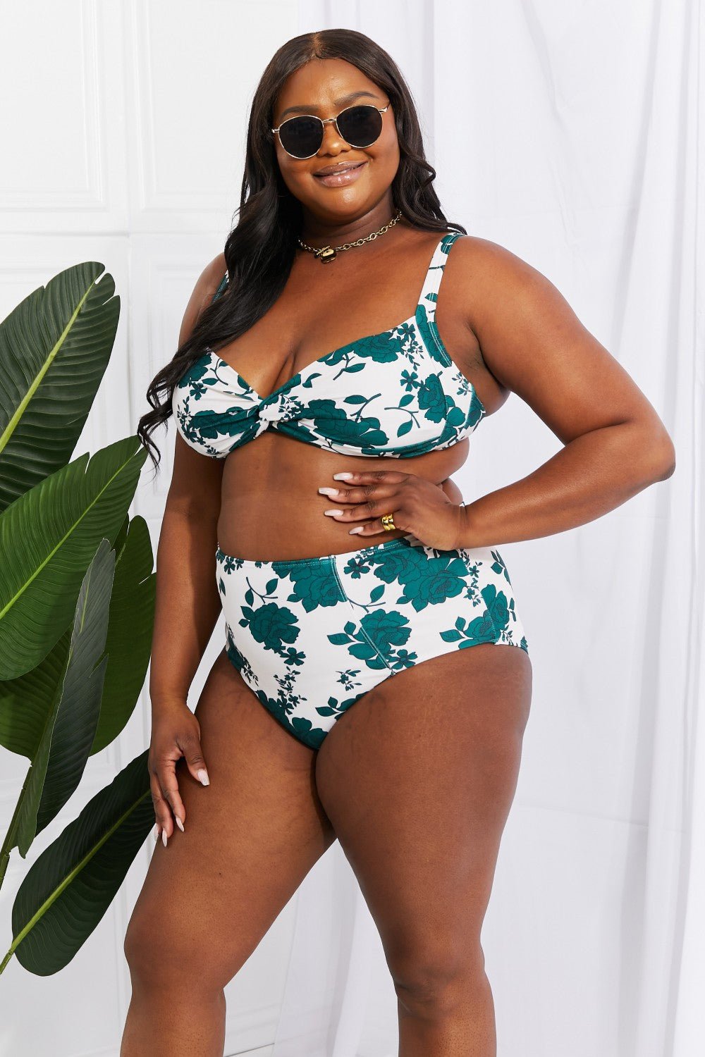 Marina West SwimTwisted Floral Print High - Rise Bikini in Forest