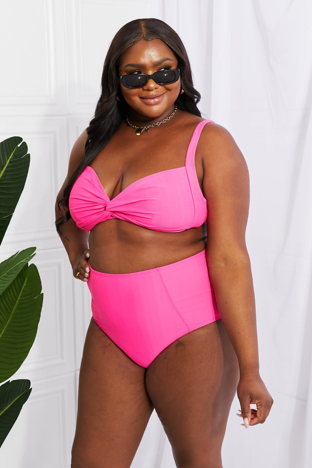 Marina West SwimTwisted High - Rise Bikini in Hot Pink