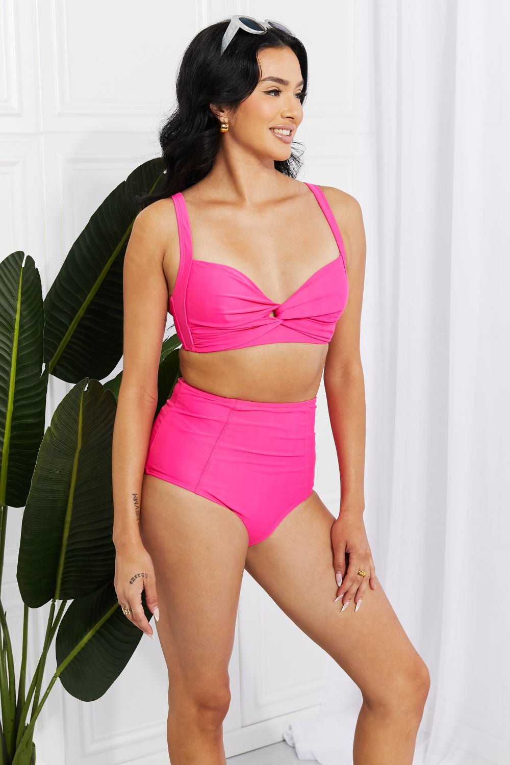 Marina West SwimTwisted High - Rise Bikini in Hot Pink