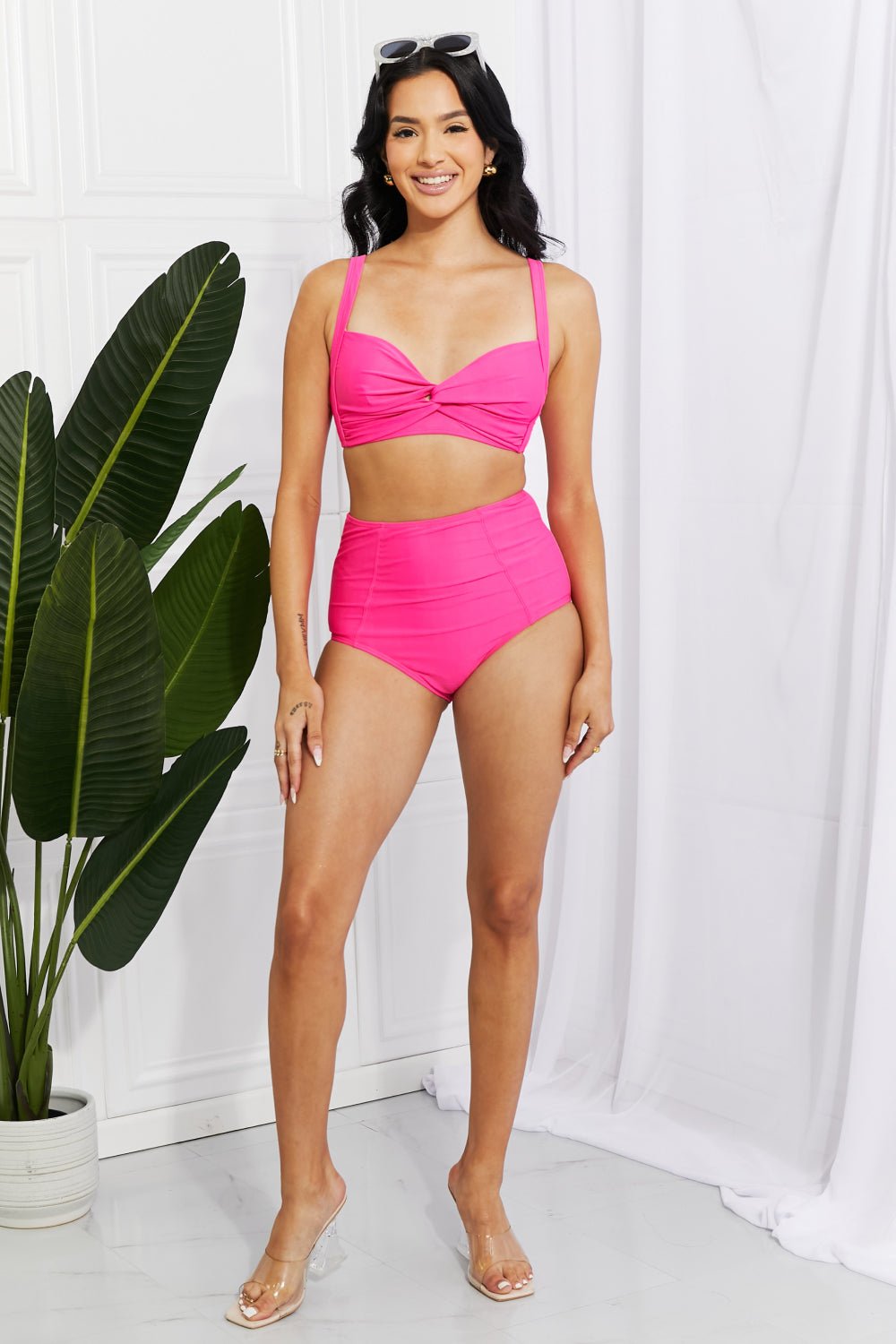 Marina West SwimTwisted High - Rise Bikini in Hot Pink