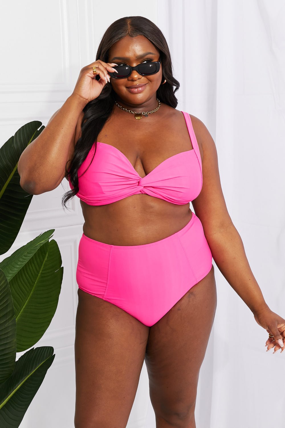 Marina West SwimTwisted High - Rise Bikini in Hot Pink