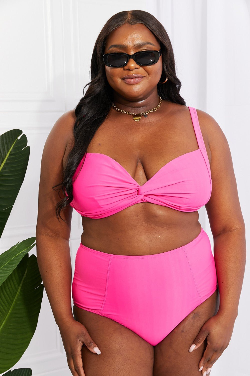 Marina West SwimTwisted High - Rise Bikini in Hot Pink