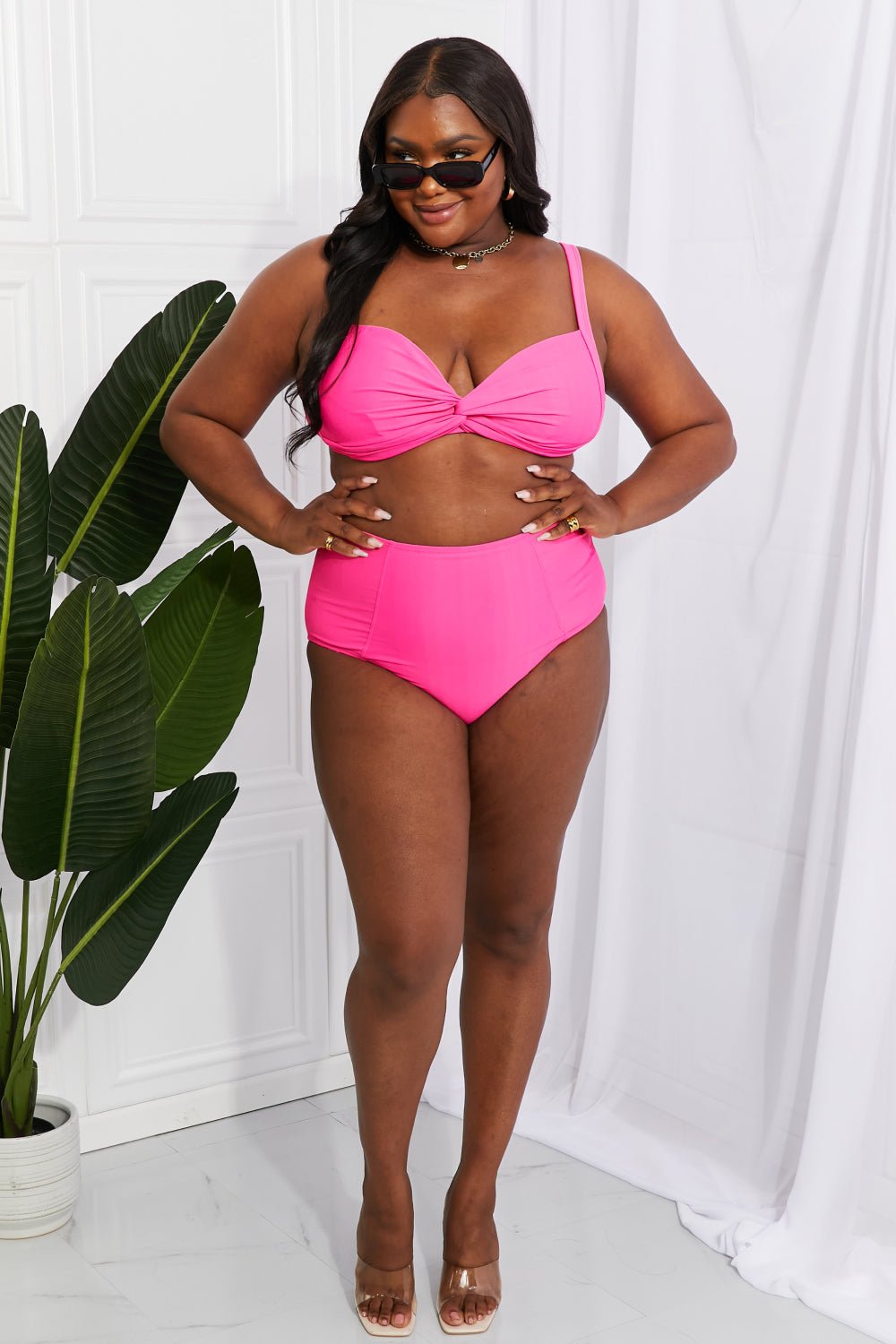 Marina West SwimTwisted High - Rise Bikini in Hot Pink