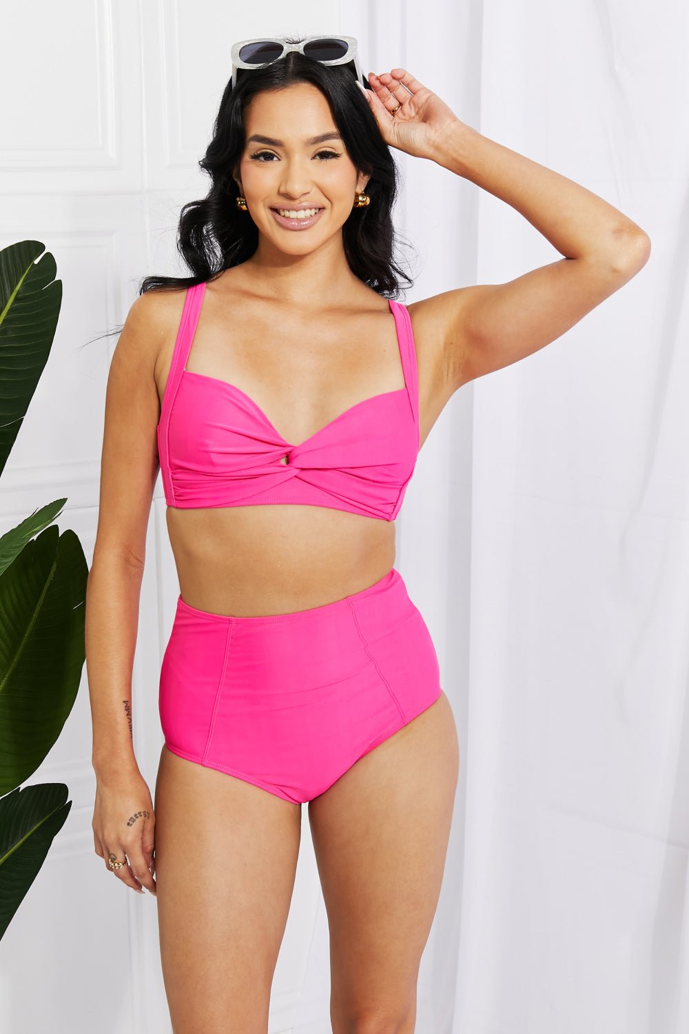 Marina West SwimTwisted High - Rise Bikini in Hot Pink