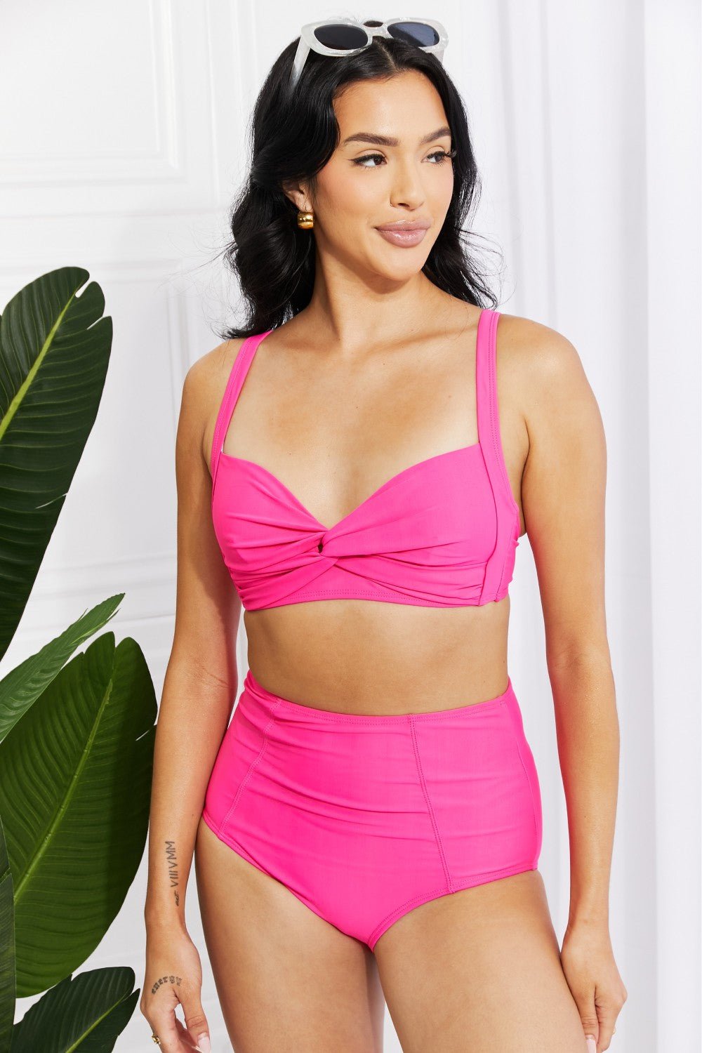 Marina West SwimTwisted High - Rise Bikini in Hot Pink