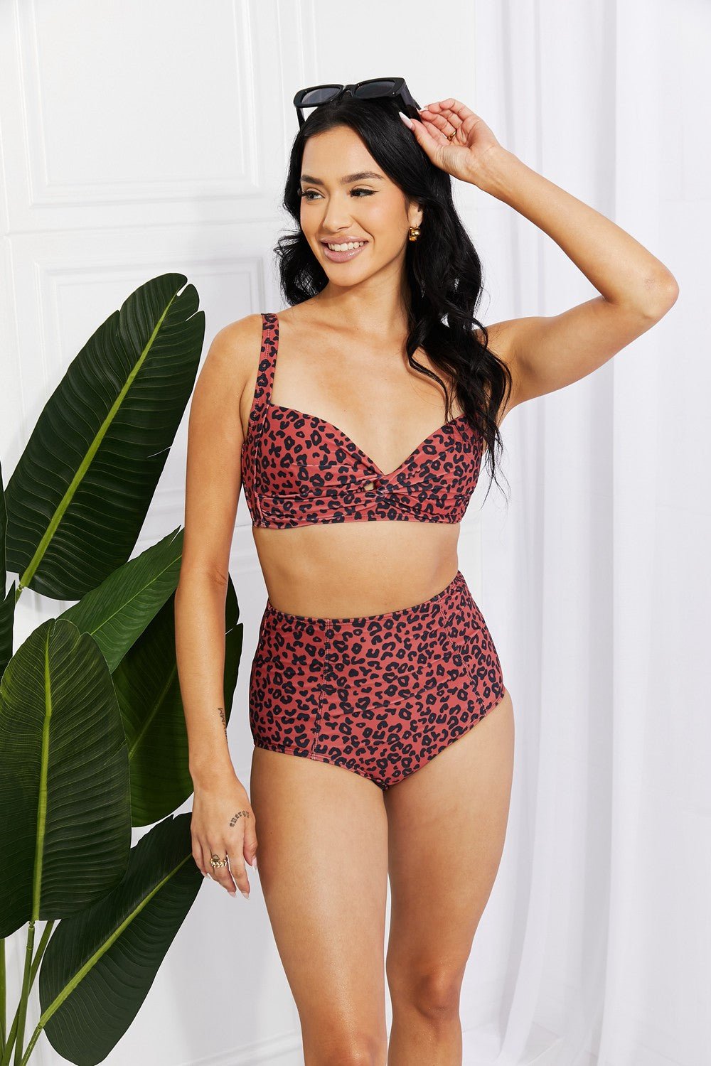 Marina West SwimTwisted Leopard Print High - Rise Bikini in Caramel