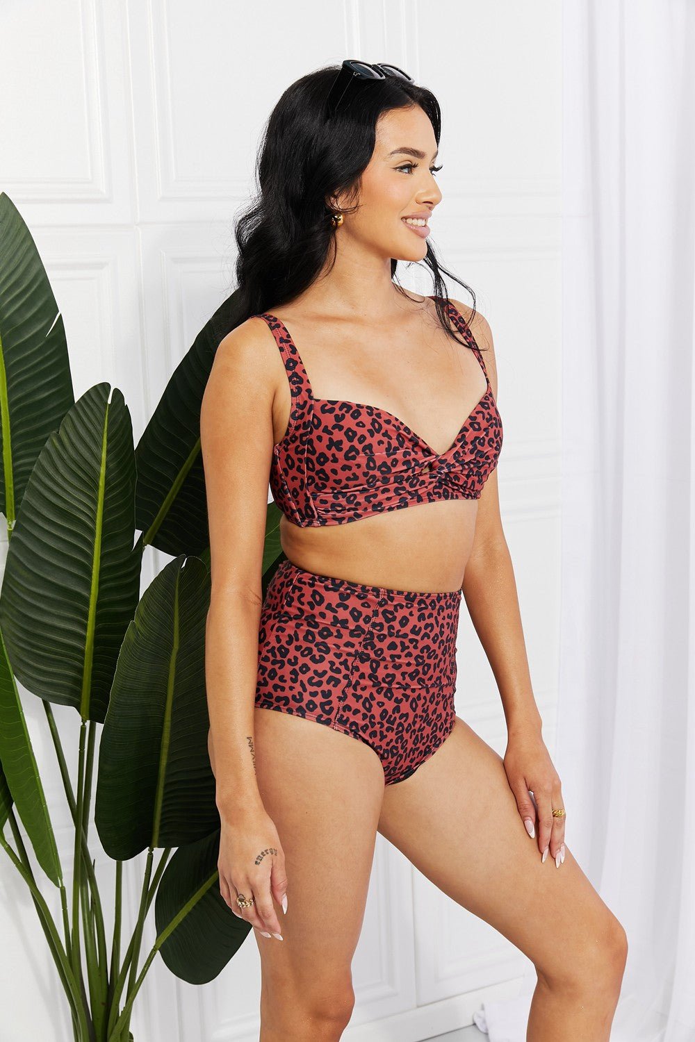 Marina West SwimTwisted Leopard Print High - Rise Bikini in Caramel