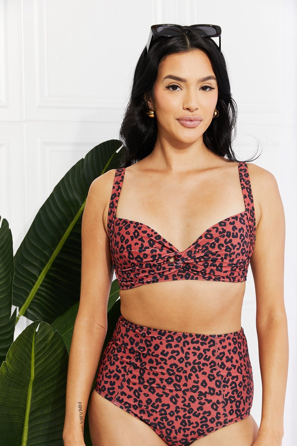 Marina West SwimTwisted Leopard Print High - Rise Bikini in Caramel