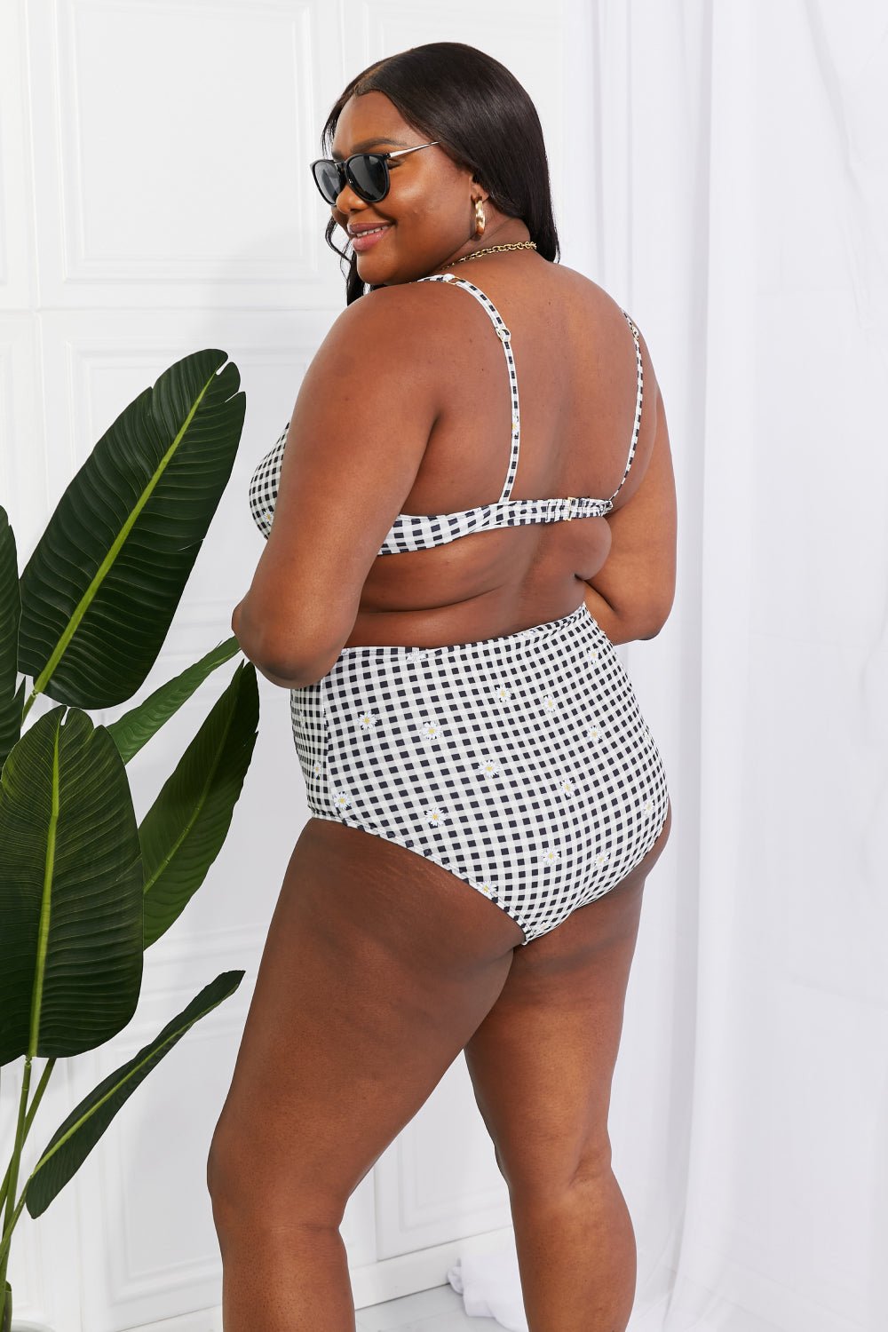 Marina West SwimTwisted Plaid High - Rise Bikini in Black White