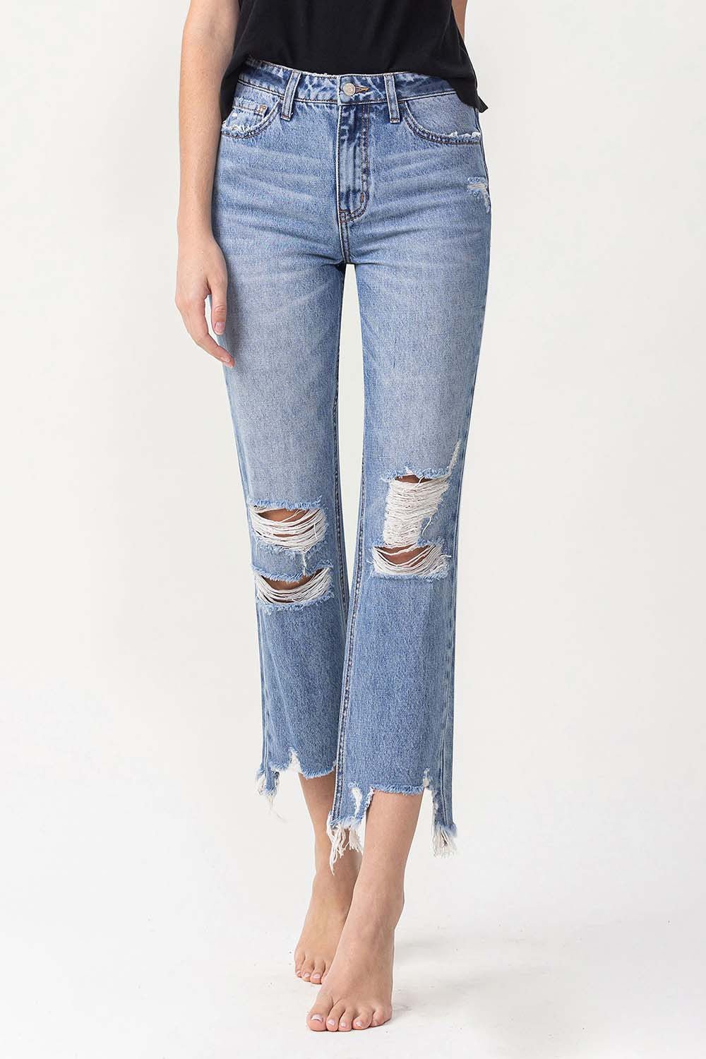 Medium Wash High Rise Distressed Crop JeansJeansLovervet