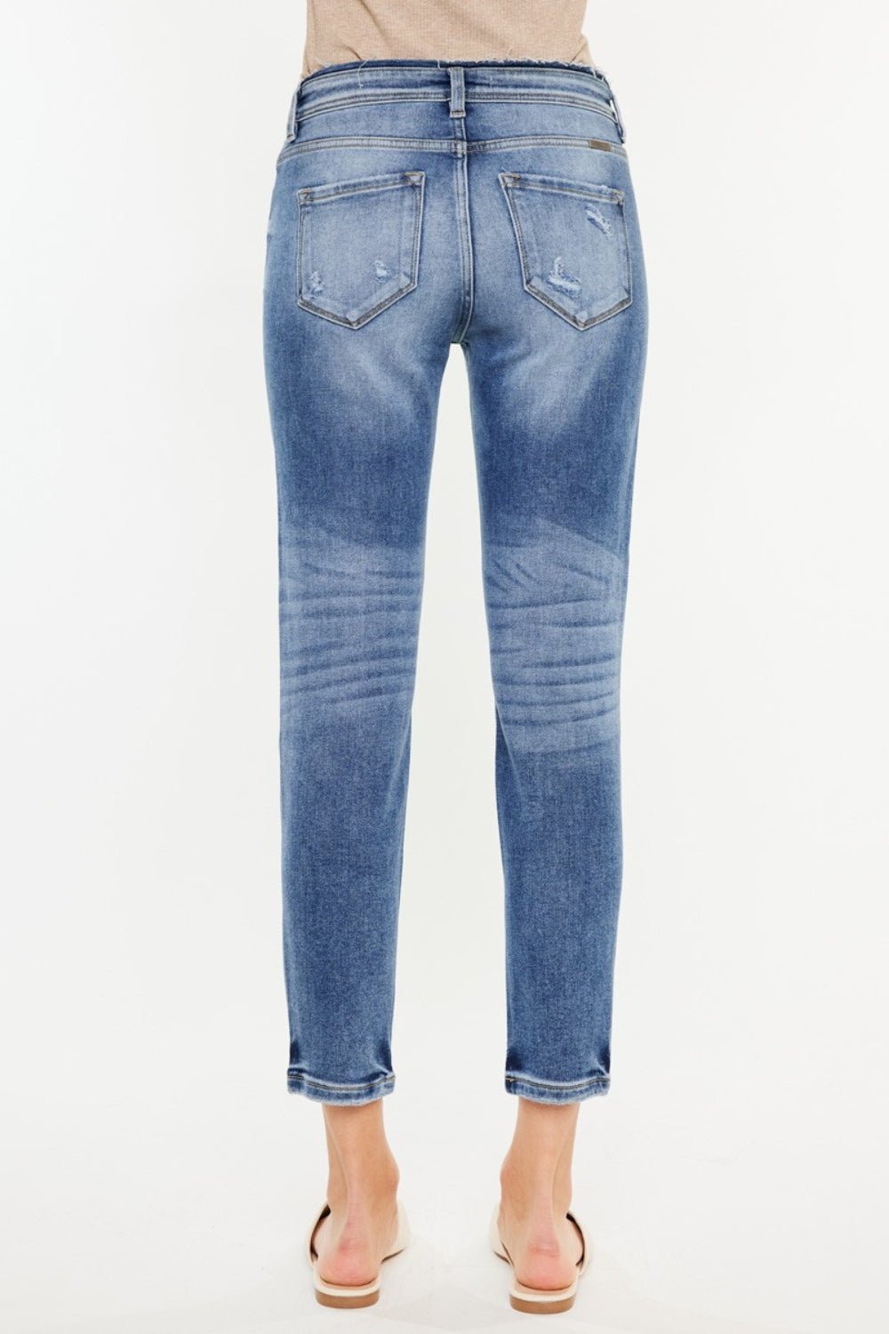 Medium Wash High Rise Distressed Mom JeansJeansKancan