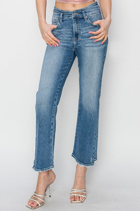 Medium Wash High Rise Slim Fit Straight Leg JeansJeansRISEN