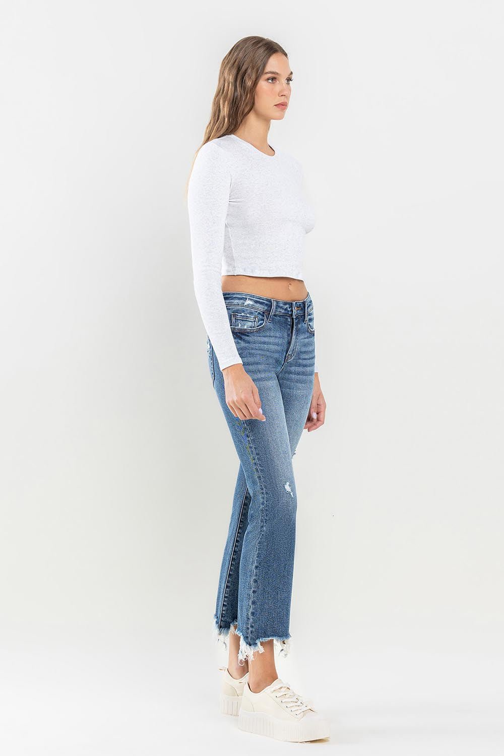 Medium Wash Mid Rise Frayed Hem JeansJeansLovervet