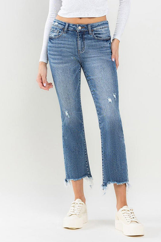 Medium Wash Mid Rise Frayed Hem JeansJeansLovervet