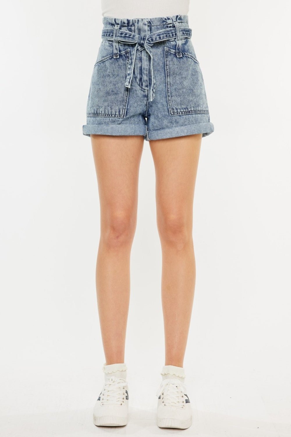 Medium Wash Ultra High Rise Paperbag Waist Denim ShortsShortsKancan