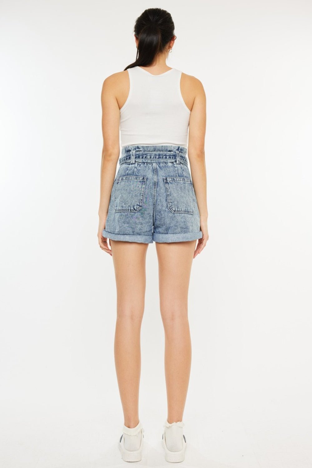 Medium Wash Ultra High Rise Paperbag Waist Denim ShortsShortsKancan