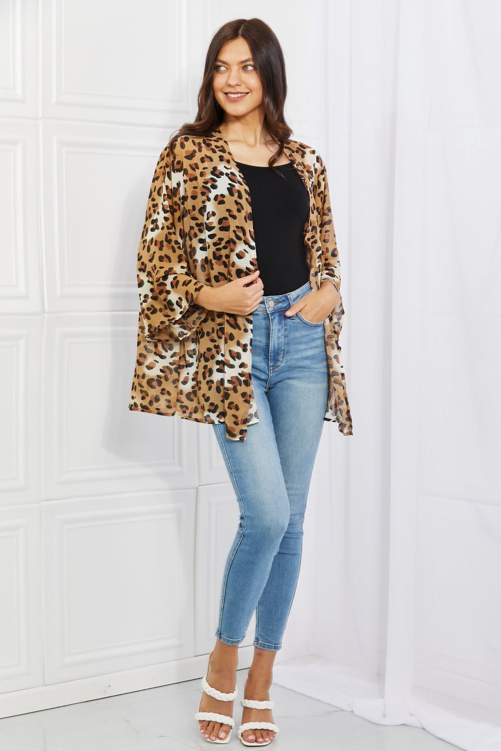 Melody - Animal Print Kimono in Camel