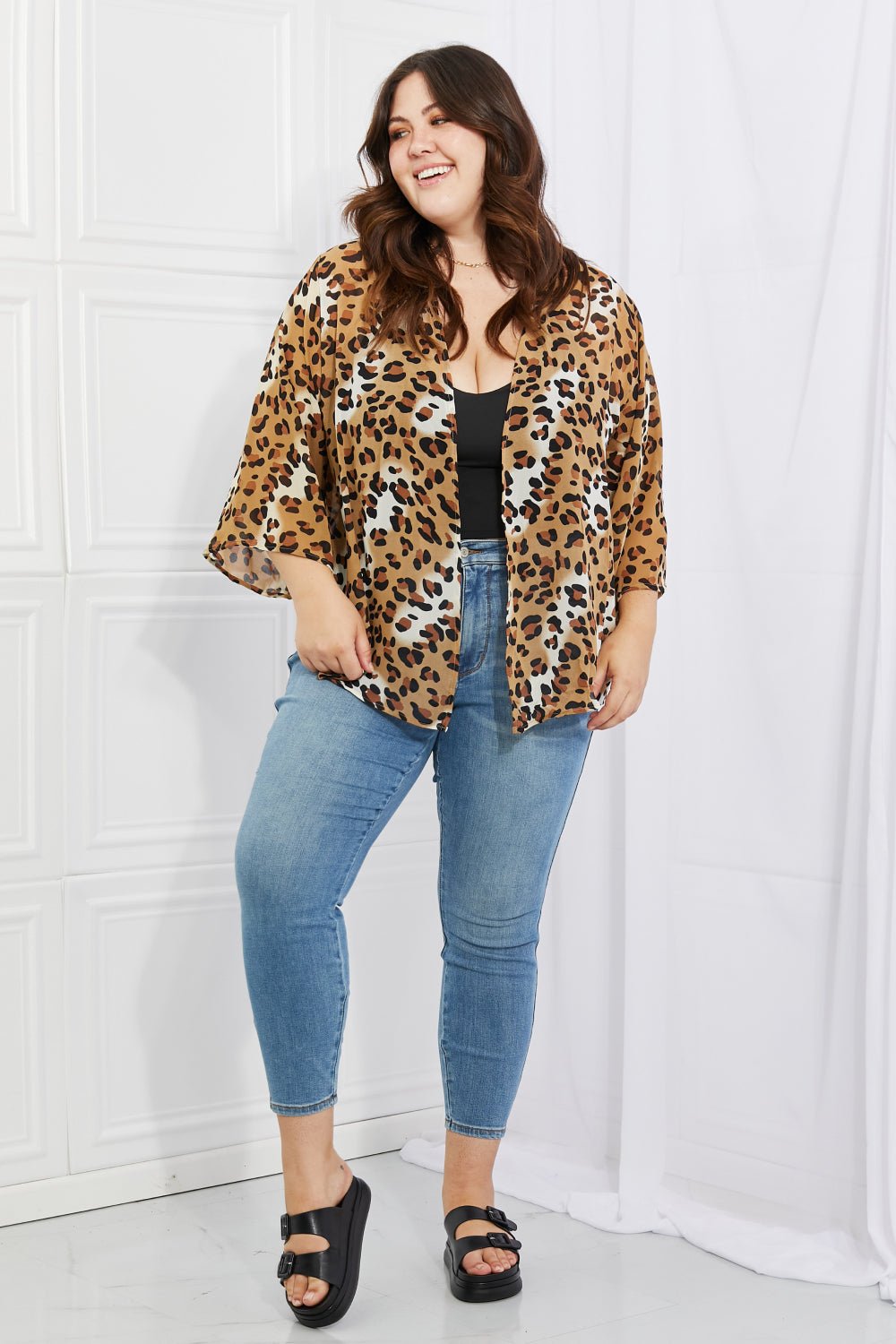 Melody - Animal Print Kimono in Camel