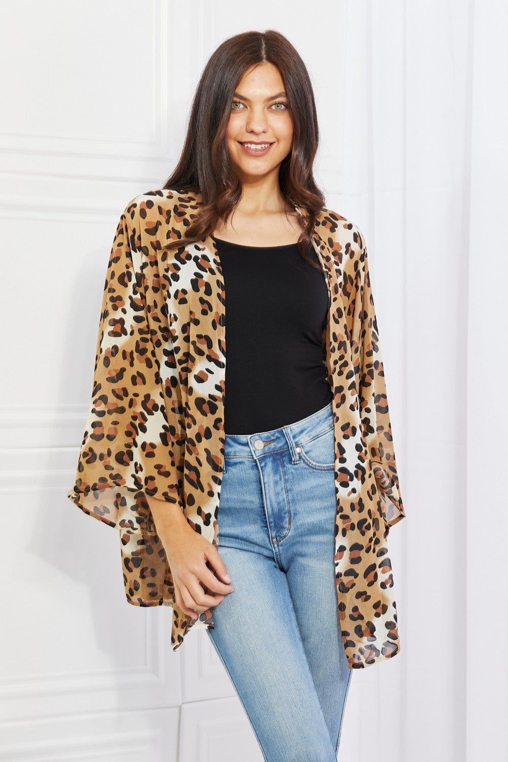 Melody - Animal Print Kimono in Camel