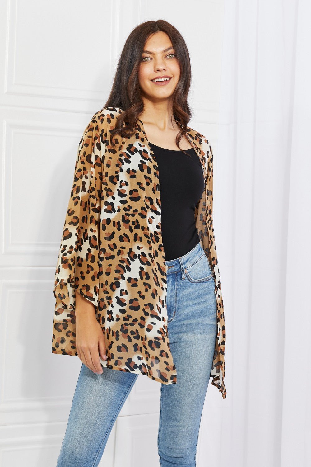 Melody - Animal Print Kimono in Camel